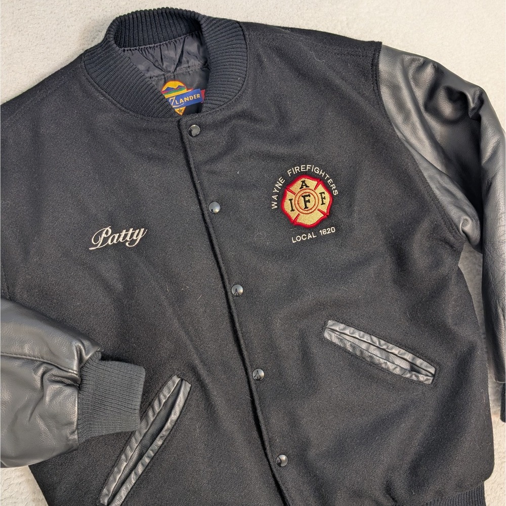 Vintage Black Leather Wool lined New ZLander Bomber Jacket USA Made Firefighter